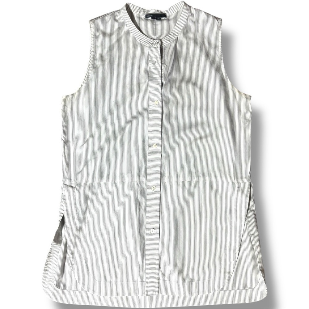 Vince White Pinstripe High Neck Button Down Side Slits Sleeveless Blouse/Tunic - Picture 7 of 16